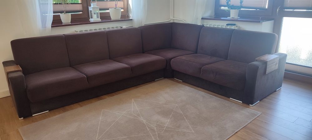 Duża rogówka kanapa sofa narożnik brąz z funkcją spania