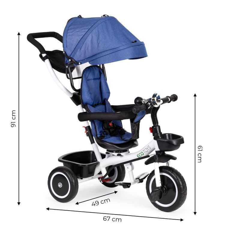 ROWEREK Trójkołowy ECOTOYS Wózek dla Dzieci SPACERÓWKA z Prowadnikiem