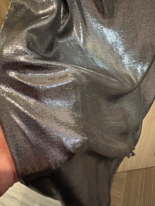 Srebrna wieczorowa włoska sukienka marszczenia ściągacz 38/40/42