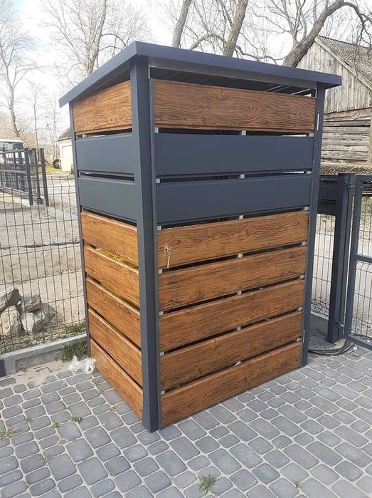 Wiata śmietnikowa panelowa drewnopodobna akrylowa ażurowa