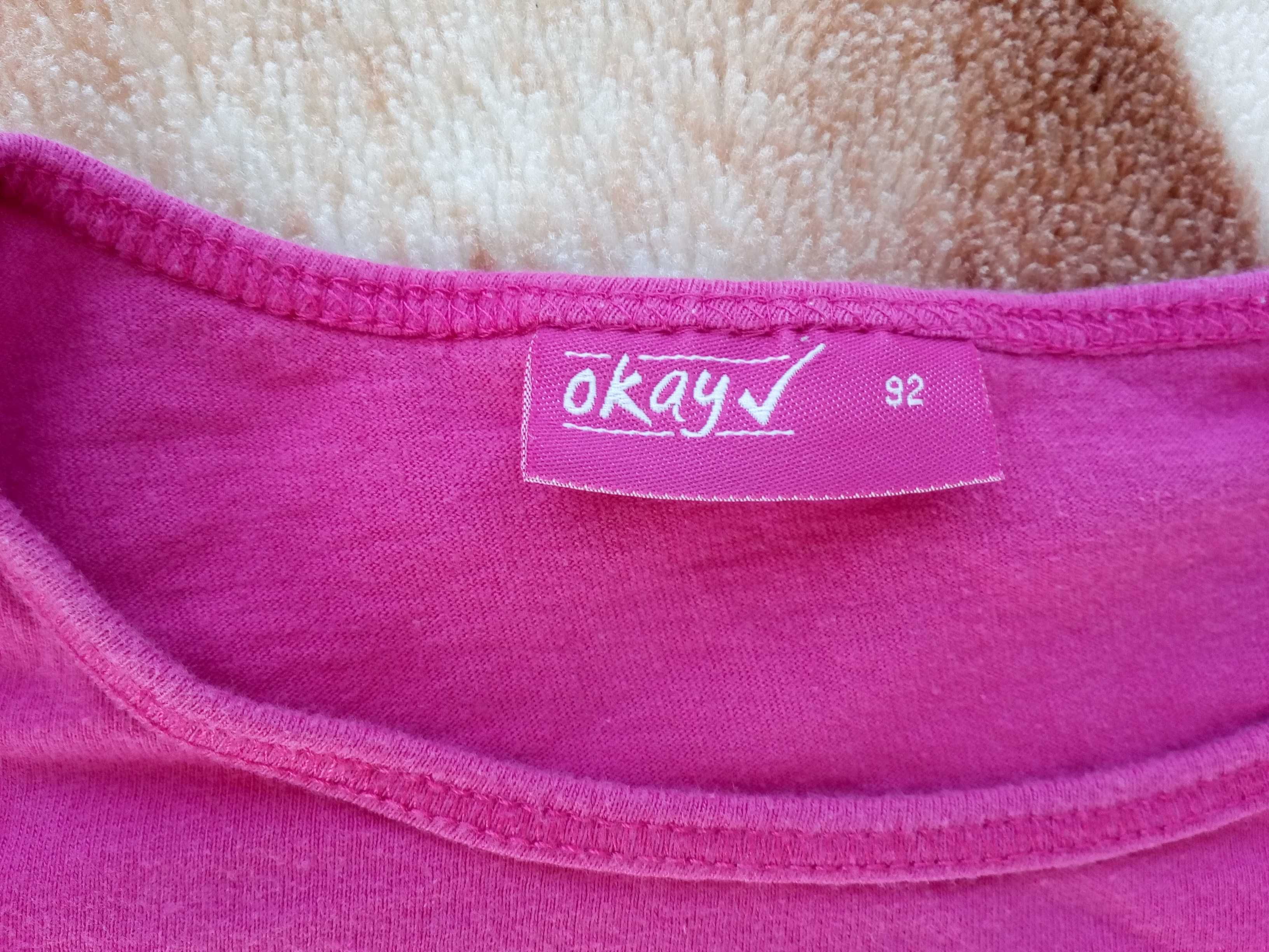 Różowa bluzka z długim rękawem Okay 92 kot kotek w kwiatki jak nowa