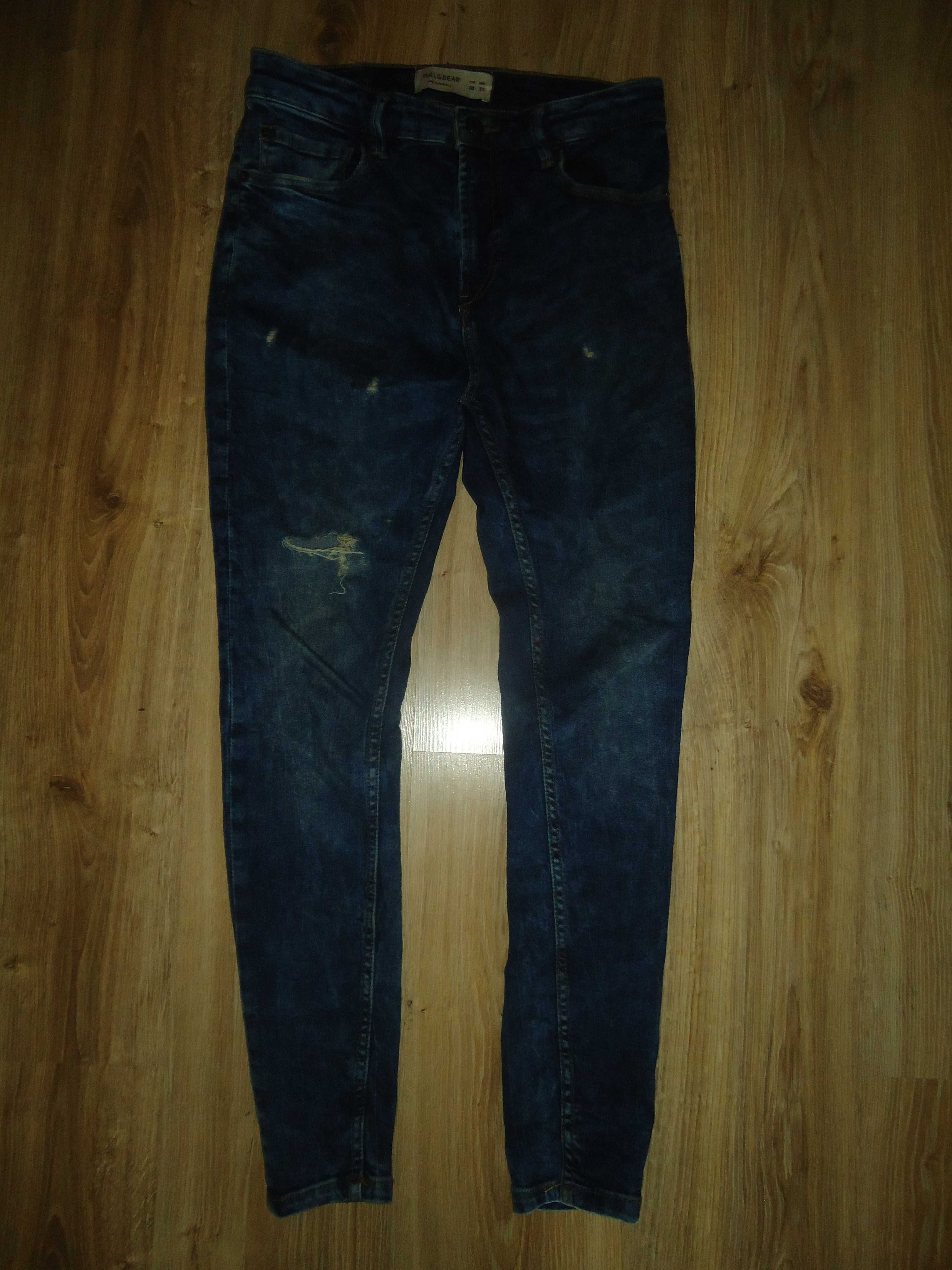 Pull&Bear Spodnie Jeansy z przetarciami Skinny Wysoki Stan Roz 38/30