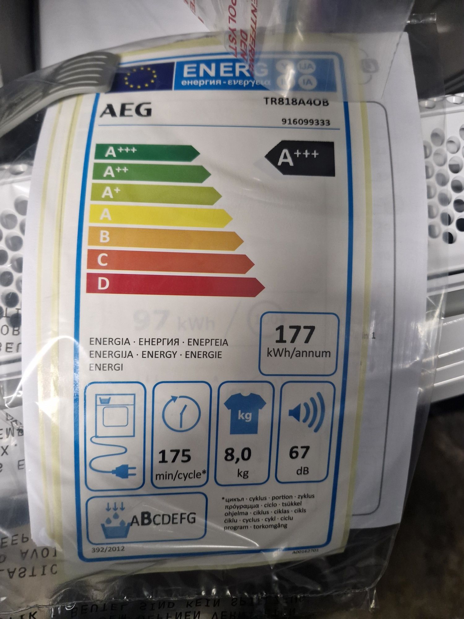 Máquina de secar roupa AEG  8kg bomba de calor