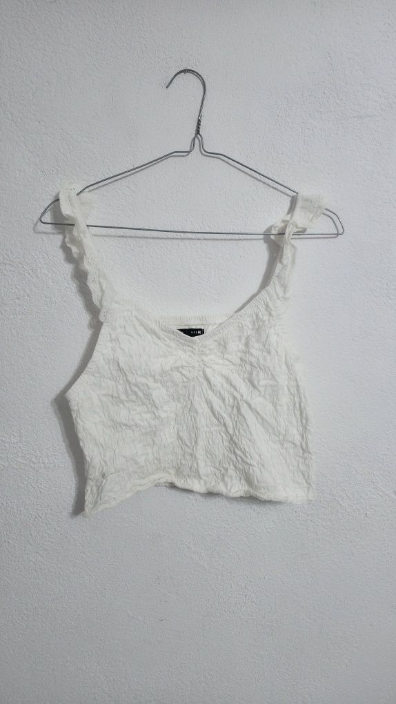Biały  Crop top na ramiączkach marszczony top Sinsay bluzka Boho