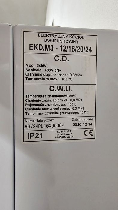 Kocioł elektryczny dwufunkcyjny Kospel EKD M3