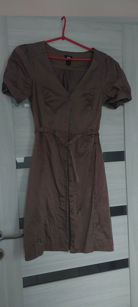 Sukienka rozpinana brazowa z paskiem S  M H&M