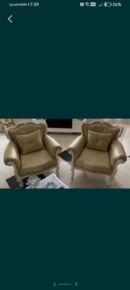 Stylowa rzeźbiona sofa 3+2 fotele