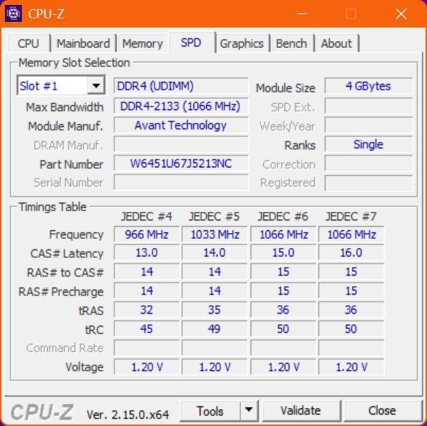 DDR4 2133 DIMM 2x4 8gb