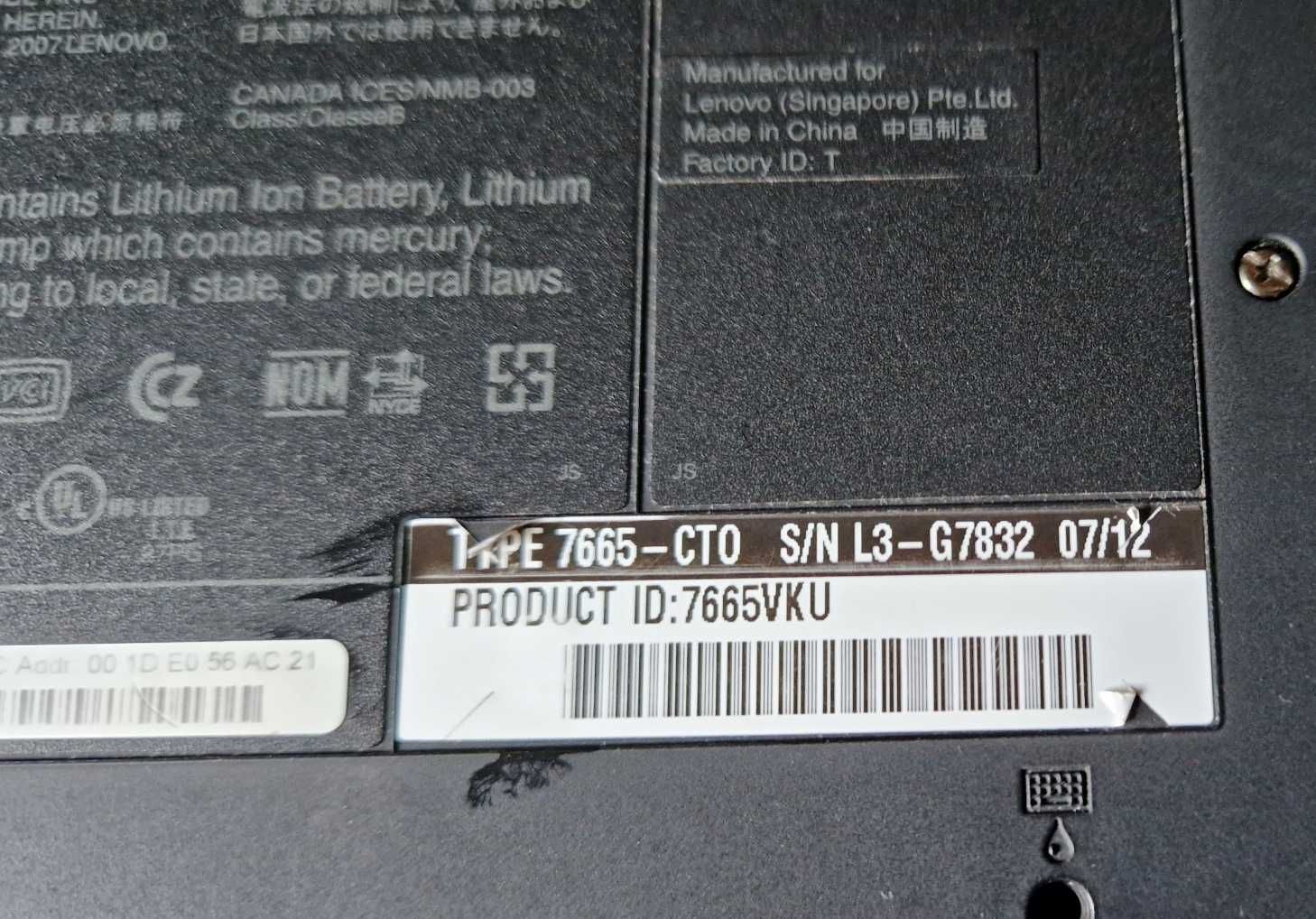 Laptop Lenovo ThinkPad T61 Intel Core 2 Duo T7500 4GB RAM