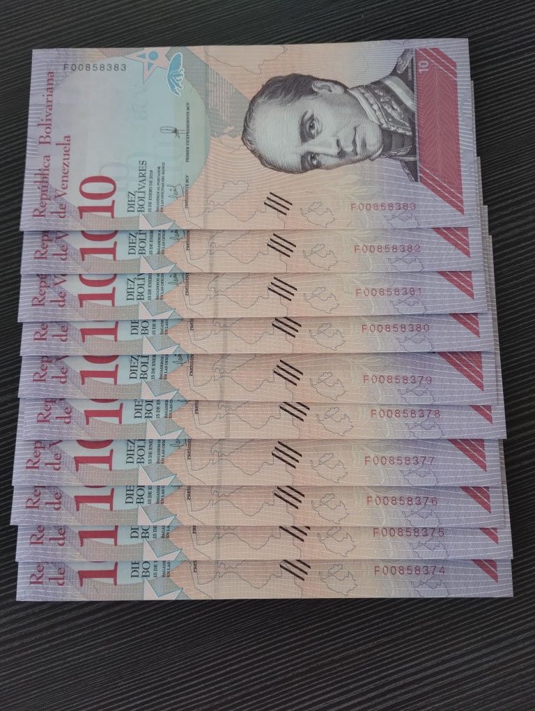 Banknoty, Wenezuela 2018, 10 x 10 bolivares, nowe, kolejne nry