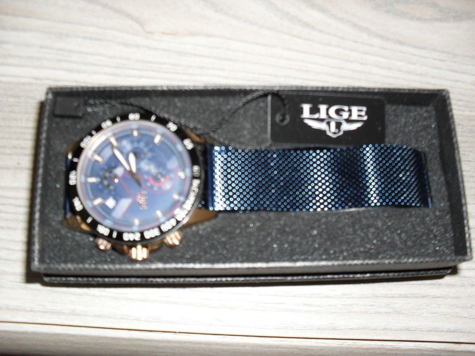 Zegarek męski na baterie,,LIGE''niebieski