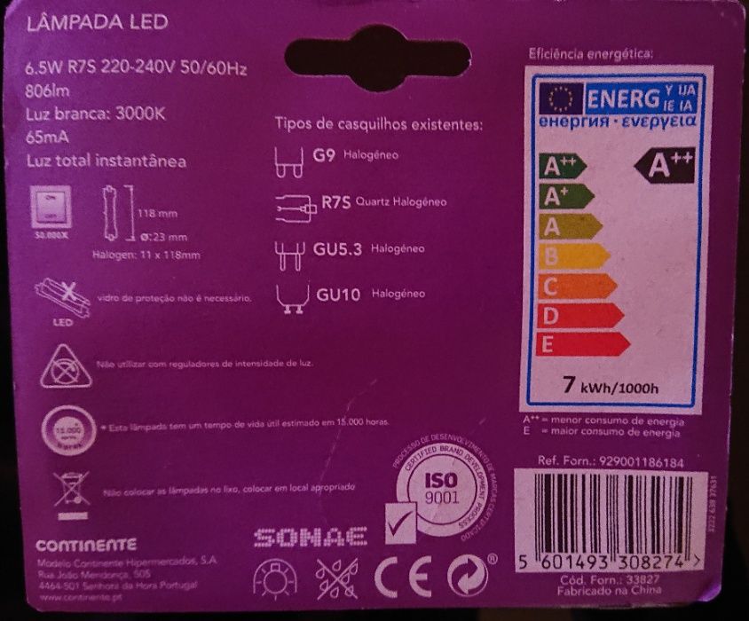 Lâmpada led R7S 118mm