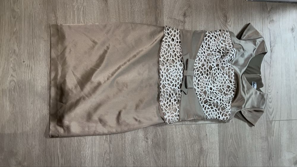 Beżowa Atłasowa sukienka damska 42 Elegancka na wesele