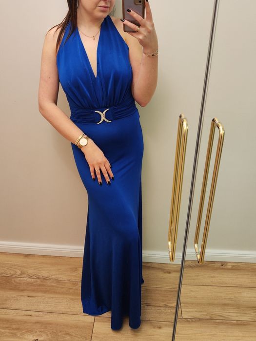 Niebieska granatowa elegancka suknia 34 36 s m