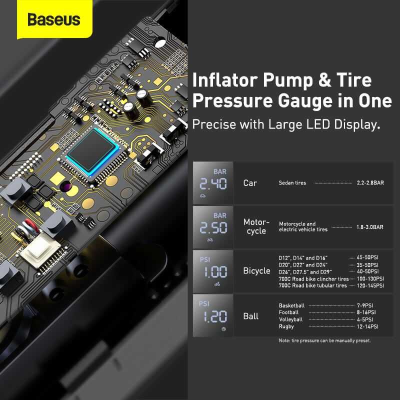 Автомобильный насос Baseus Super Mini Inflator Pump Black компрессор