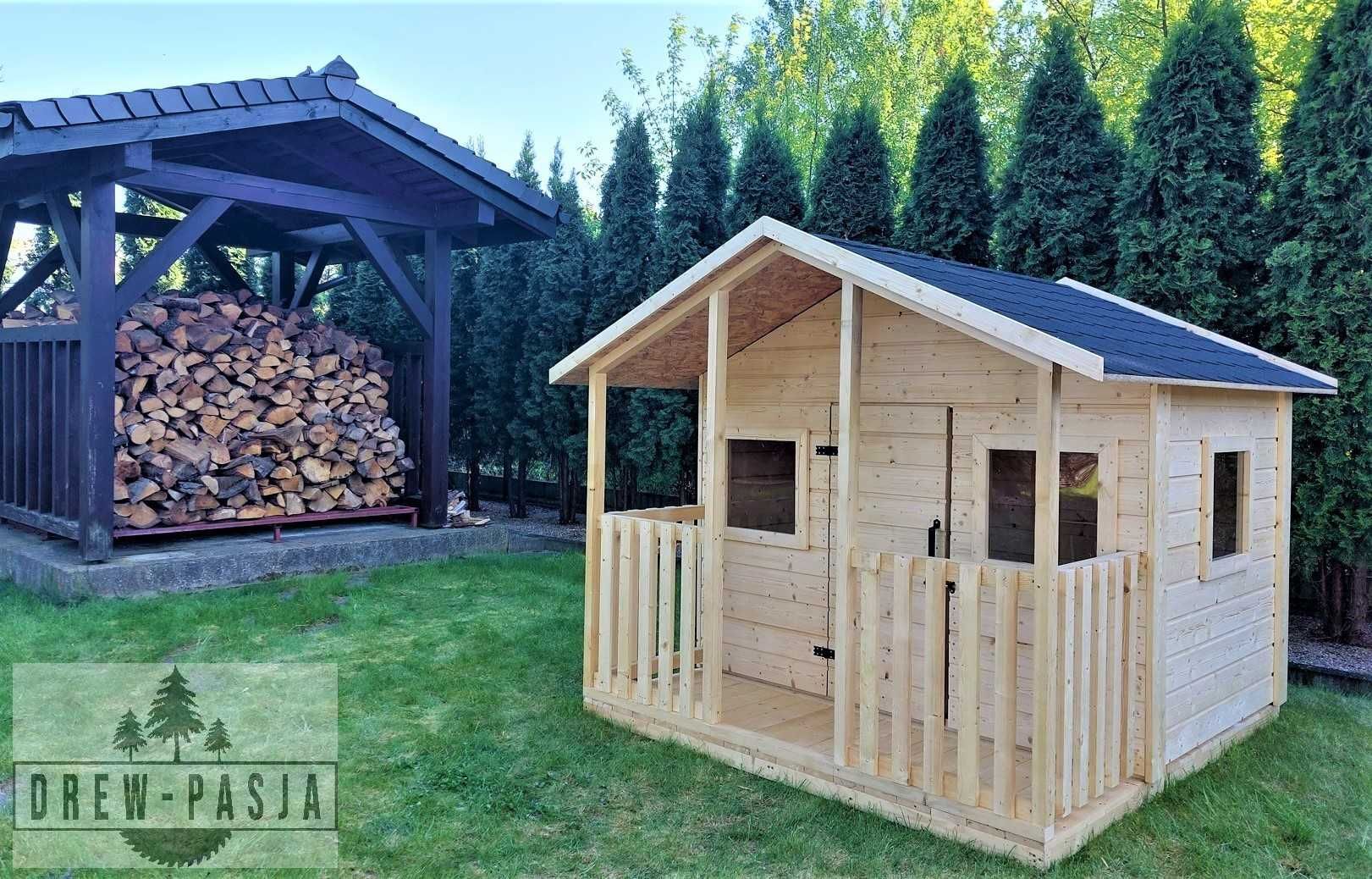 Drewniany domek ogrodowy dla dzieci - Duży domek z tarasem 180 x 200cm