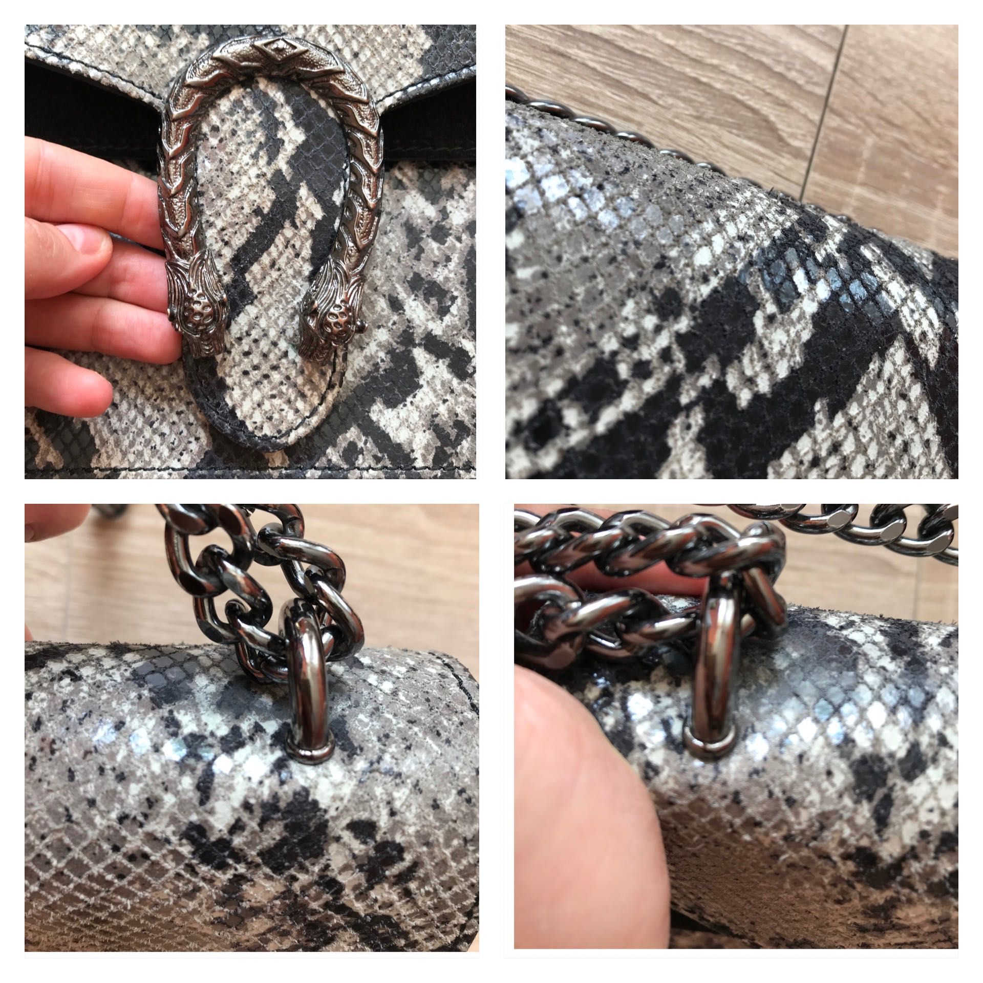 Varlesca Fameous Snake Grey skórzana torebka na łańcuchu