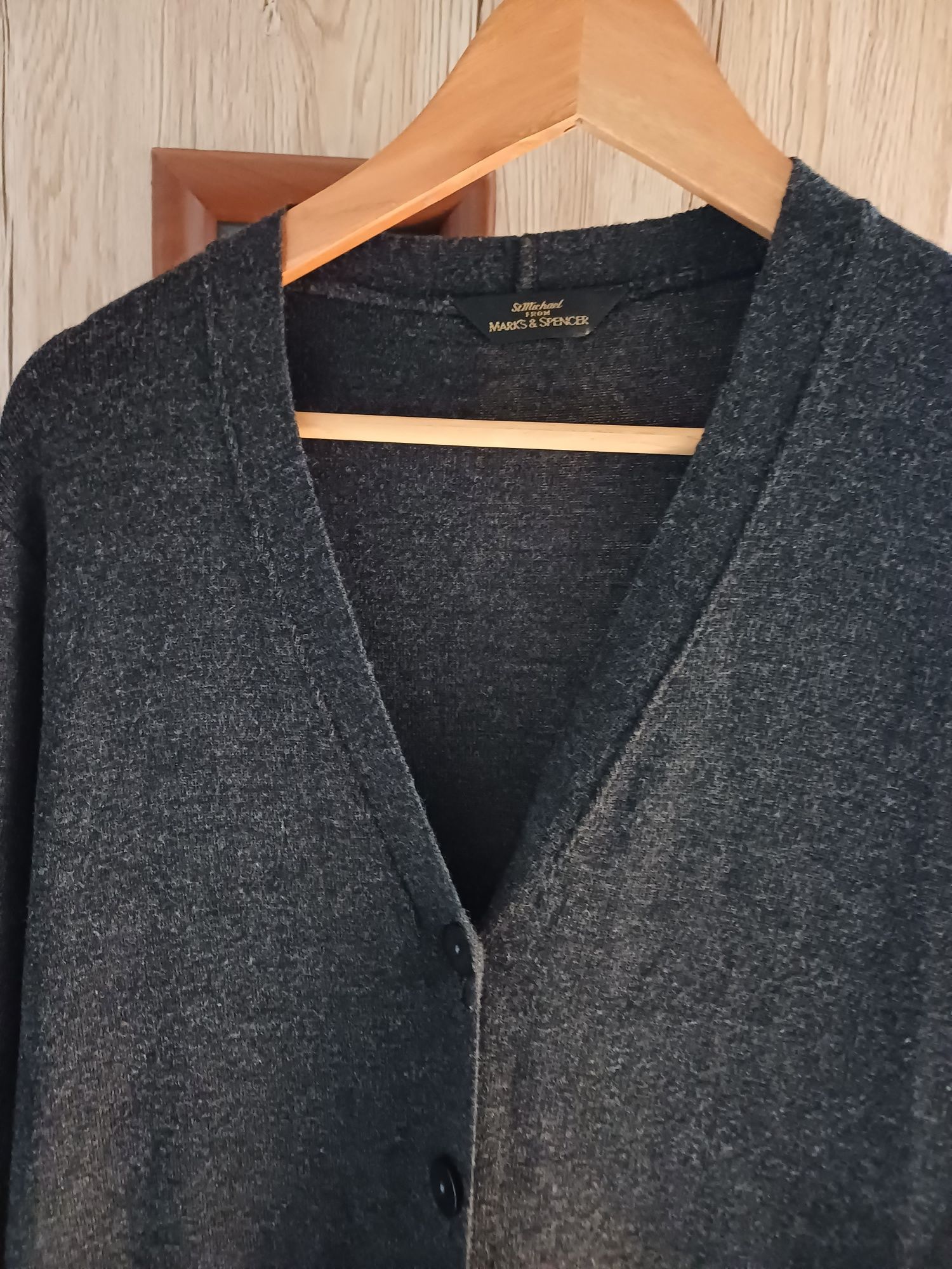 Sweter kardigan szary marks spencer 40 długi