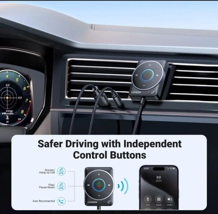 Автомобільний Bluetooth-адаптер Ugreen CM723 AUX ресивер (приймач)