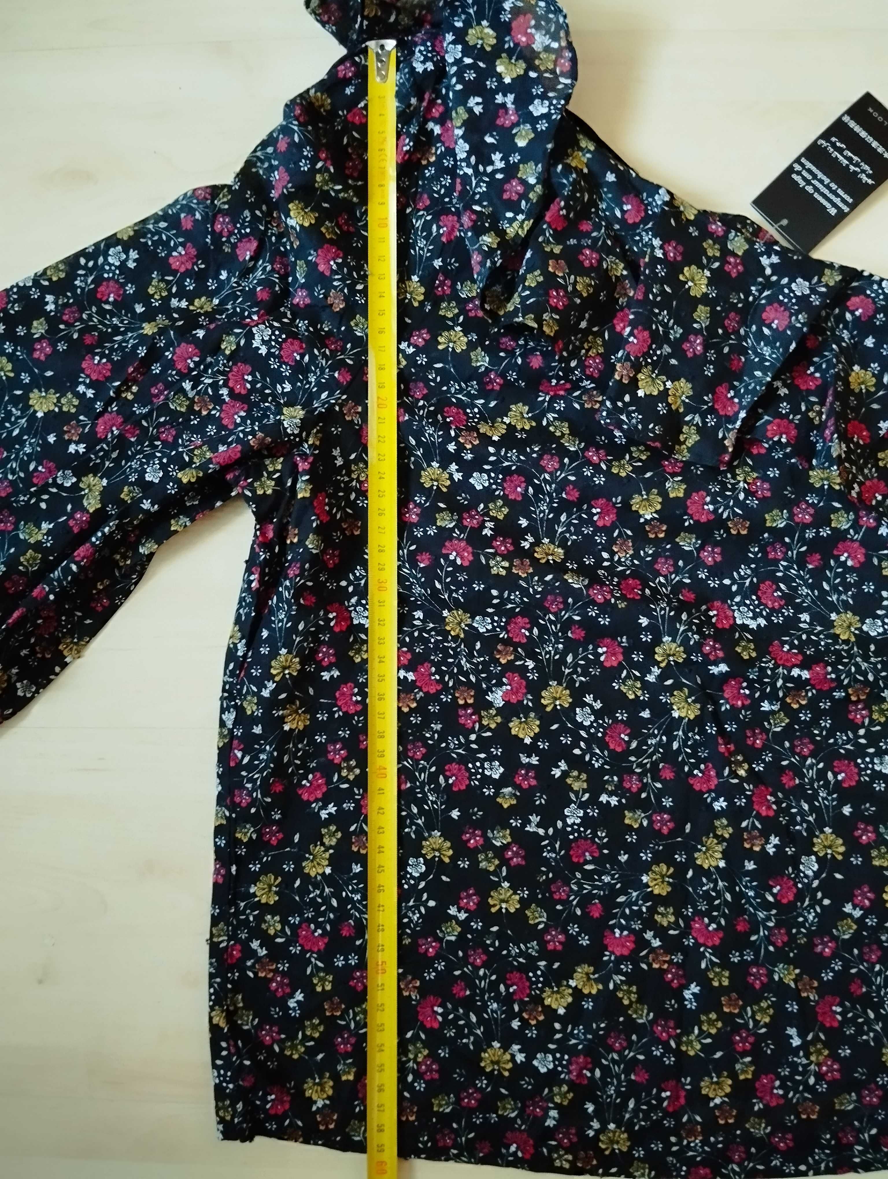 czarna hiszpanka na jedno ramię xxl kwiatki łączkę drobny floral print