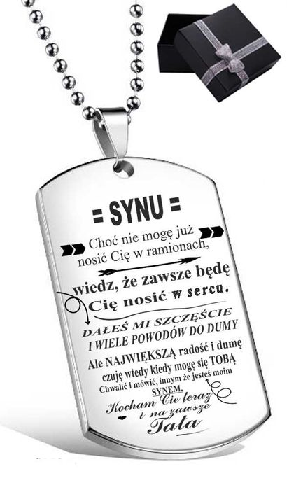 PREZENT DLA SYNA OD TATY Grawer Naszyjnik Nieśmiertelnik pudełko