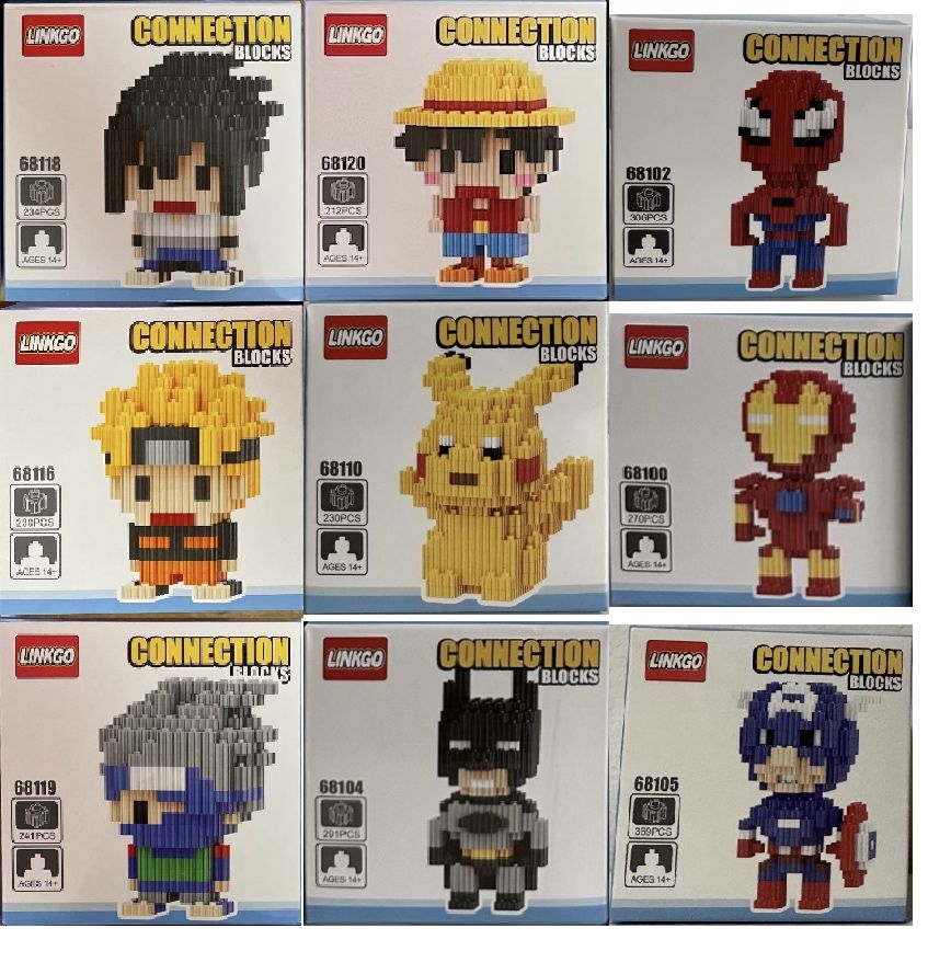 Mini Legos Novos - Marvel,One Piece,Pokémon, Pikatchu, Stitch, Naruto