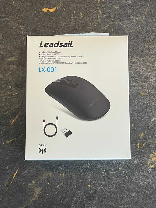 LeadsaiL Mysz bezprzewodowa 2.4 GHz z odbiornikiem USB 2400 DPI Czarna