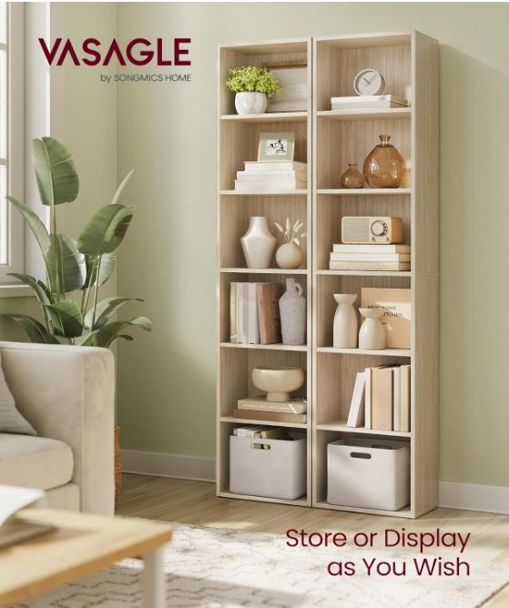 VASAGLE Regał na książki, 6-poziomowy 24 x 40 x 178,5 beż LBC167L01