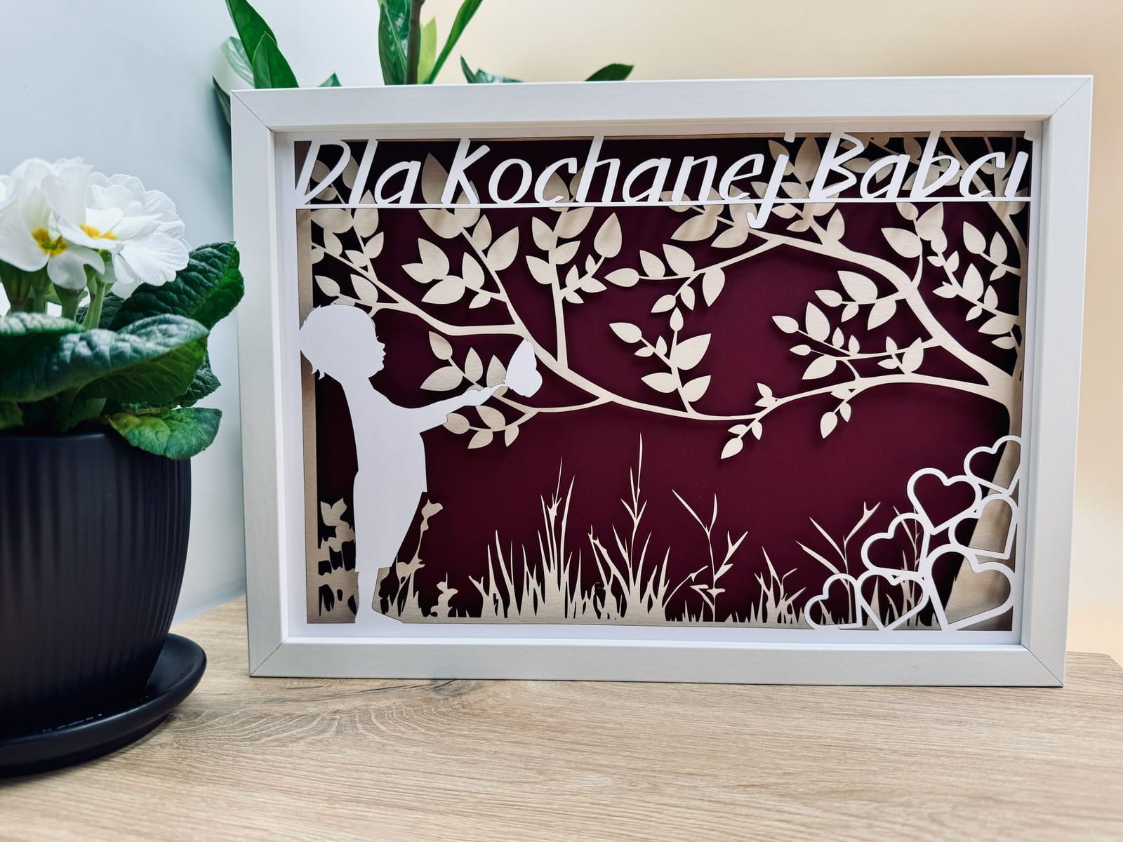 Ramka 3D shadow box Dla Kochanej Babci Dziecko 32x23