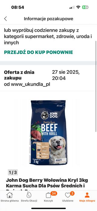 John dog  Wołowina z krylem karma 3 kg nowa