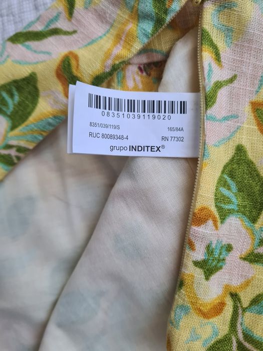 Lniany top gorsetowy Zara S na ramiączkach kwiaty