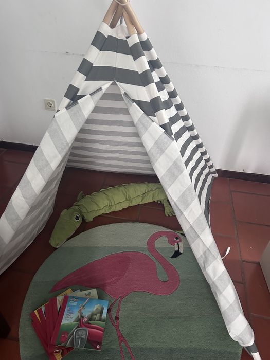 Tenda nova tipi tecido cinza e branco