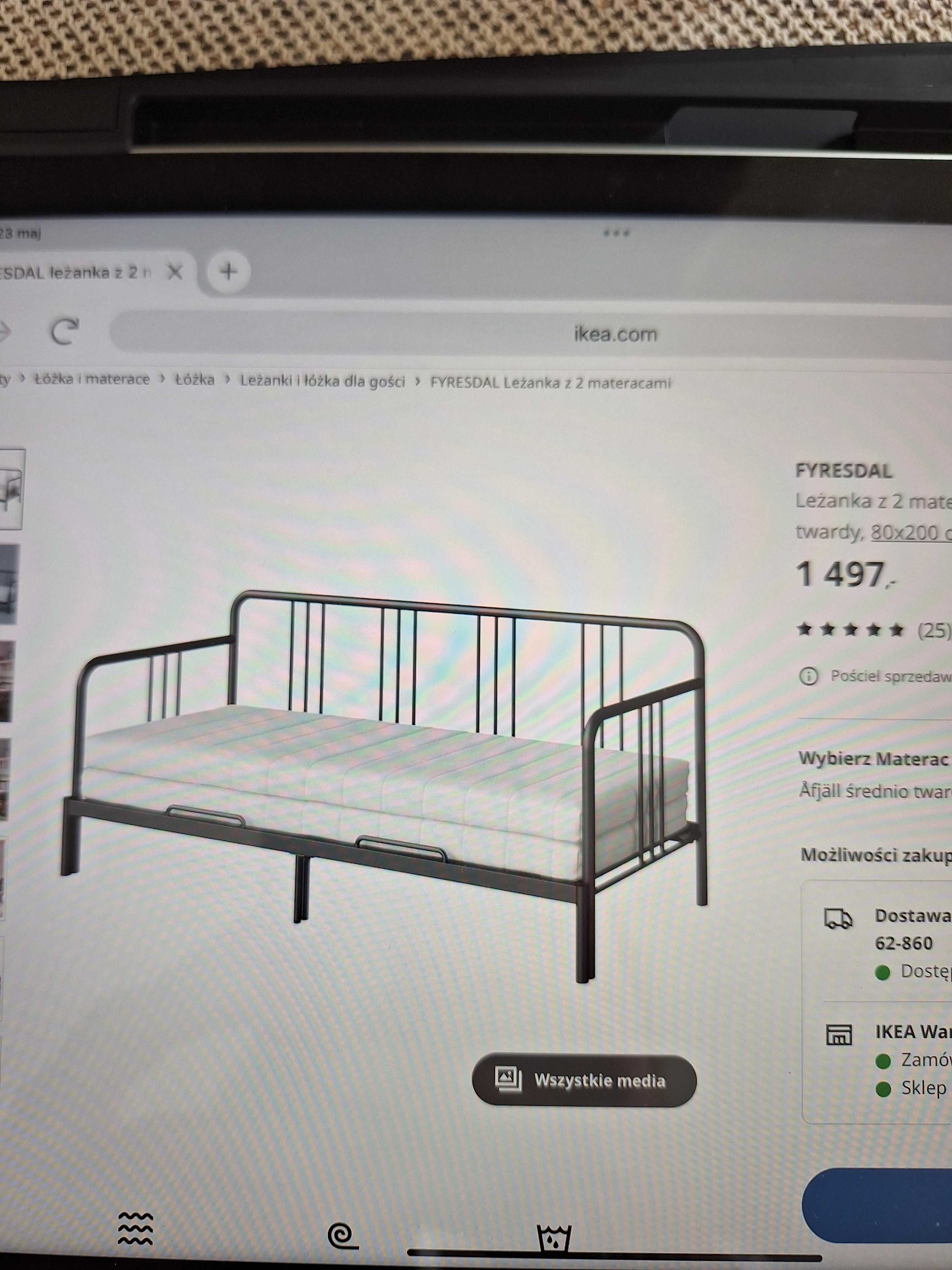 FYRESDAL ikea łóżko rozkładane
Leżanka z 2 materacami  80x200 cm