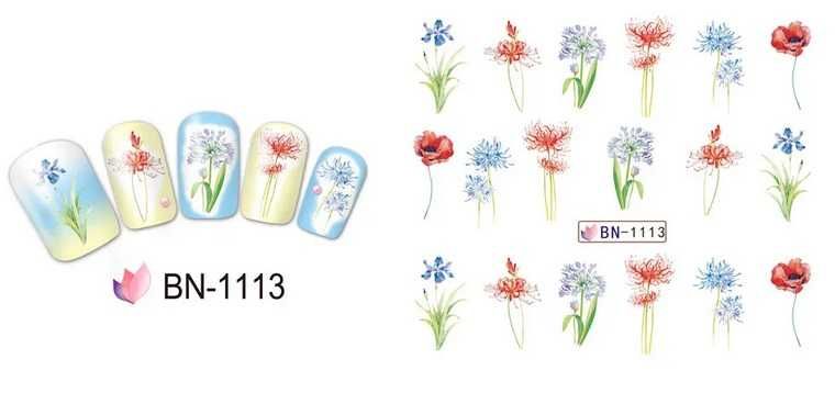 BN1113 NAKLEJKI WODNE na paznokcie łąka kwiaty