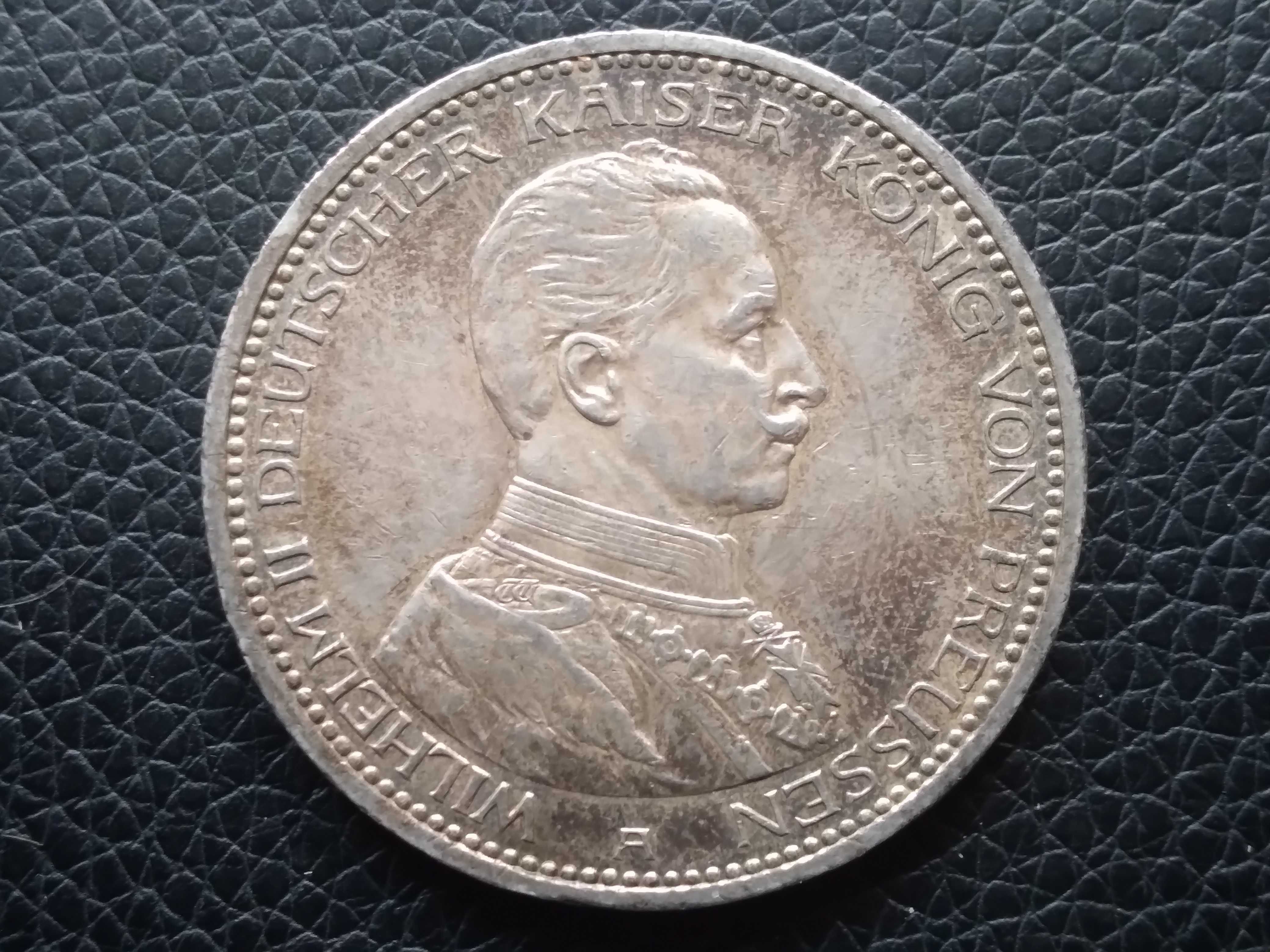 moneta Srebrna Niemcy Prusy 5 marek 1914 ładna