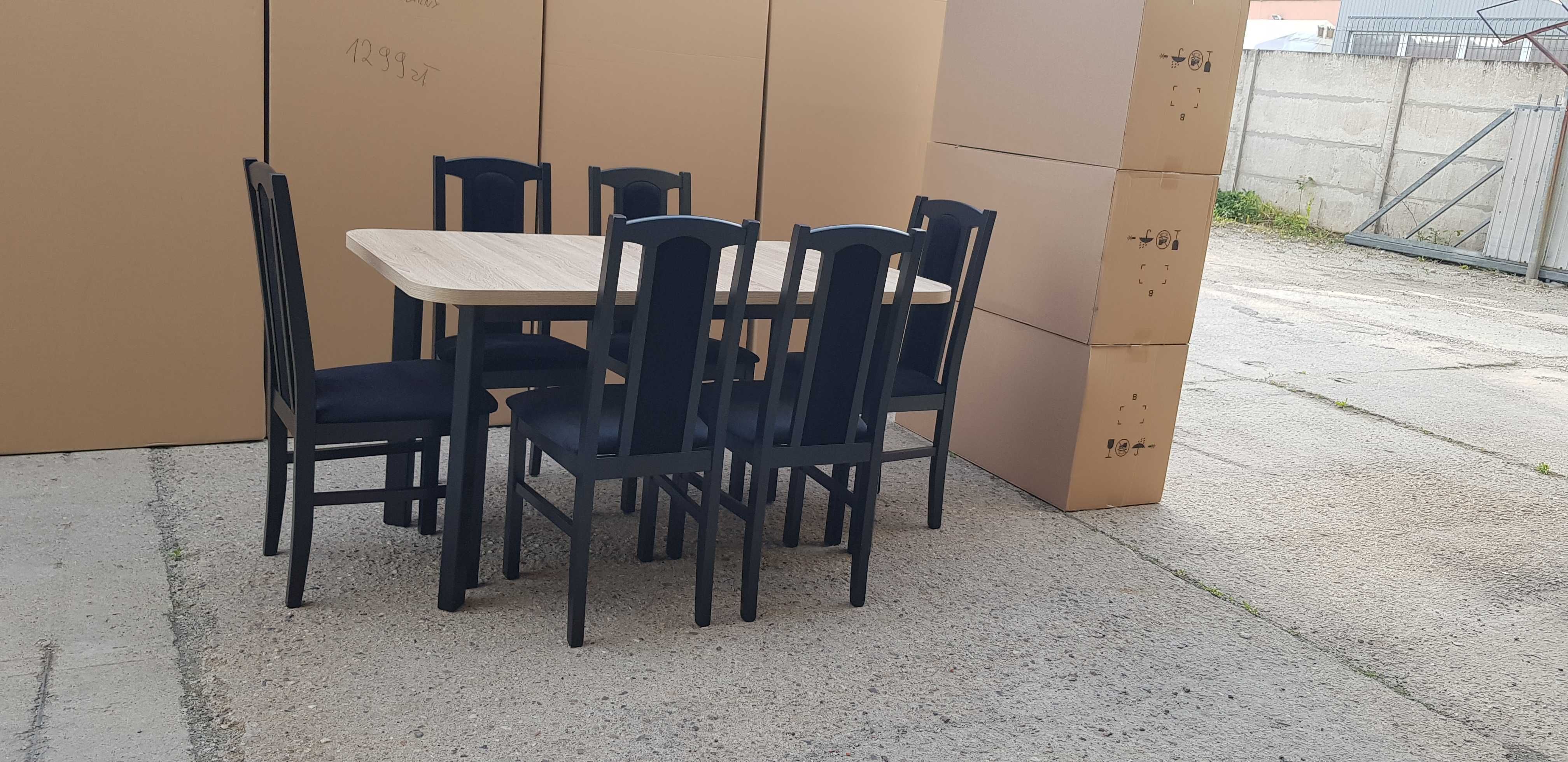 Nowe: Stół 80x140/180 + 6 krzeseł, CZARNY/blat sonoma + CZARNY
