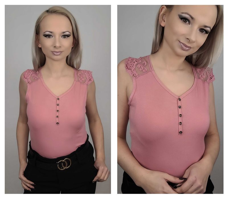 6KOLORÓW Bluzka elastyczna koronka r.Uni Top bambus TU KOLOR NIEBIESKI