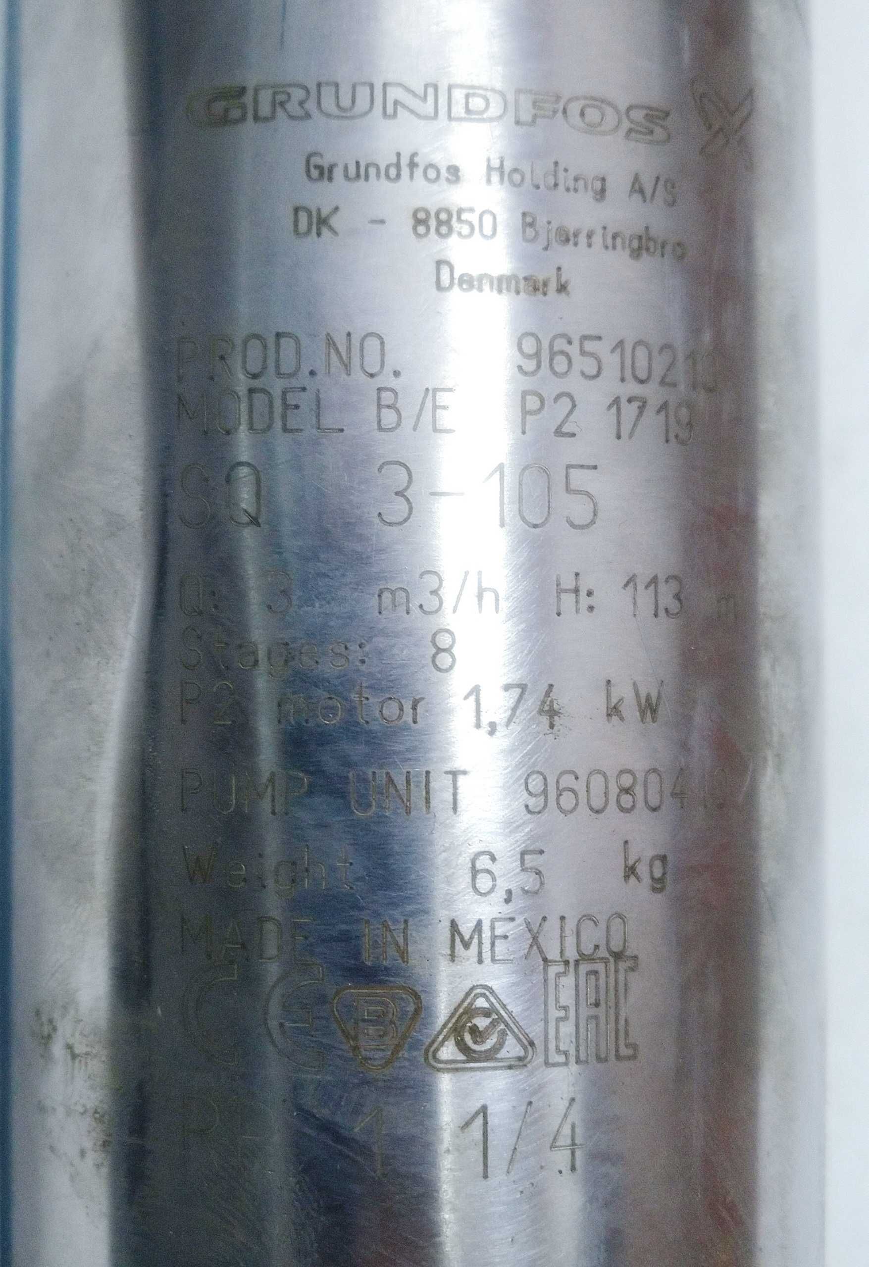 Насос погружной скважинный Grundfos SQ 3-105, не рабочий