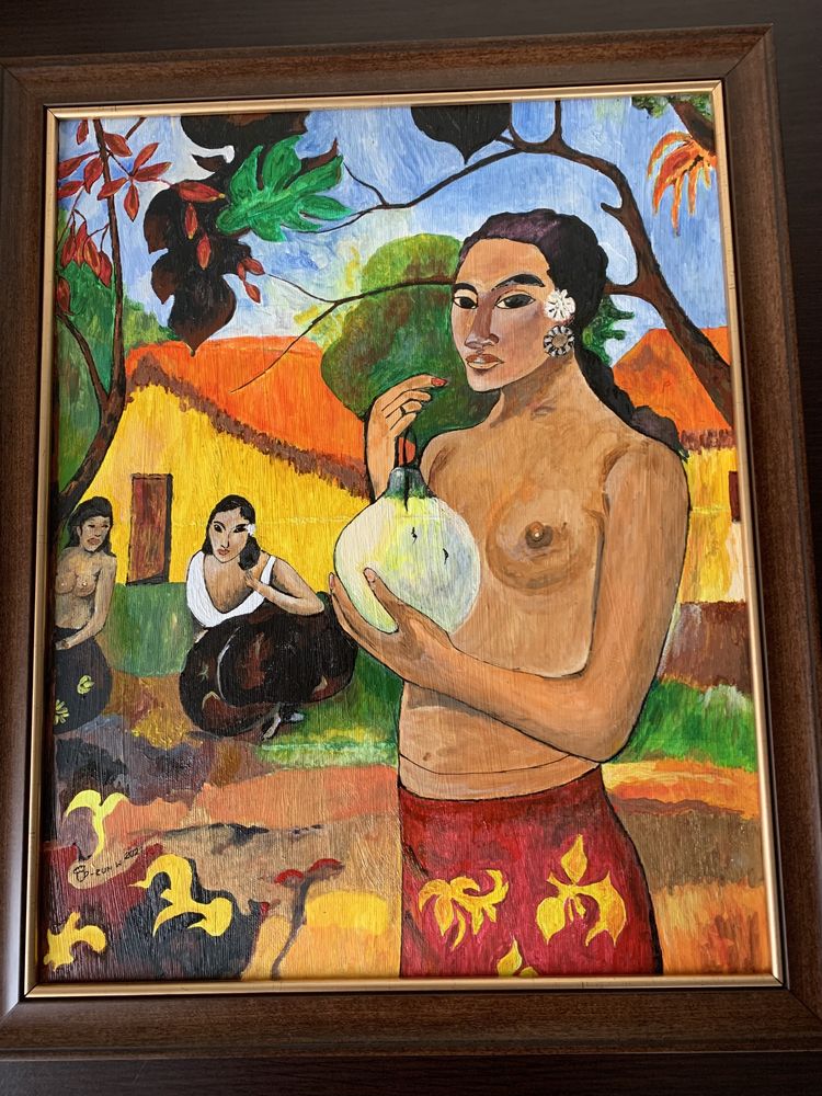 Gauguin „Kobieta z owocem” obraz kopia akryle