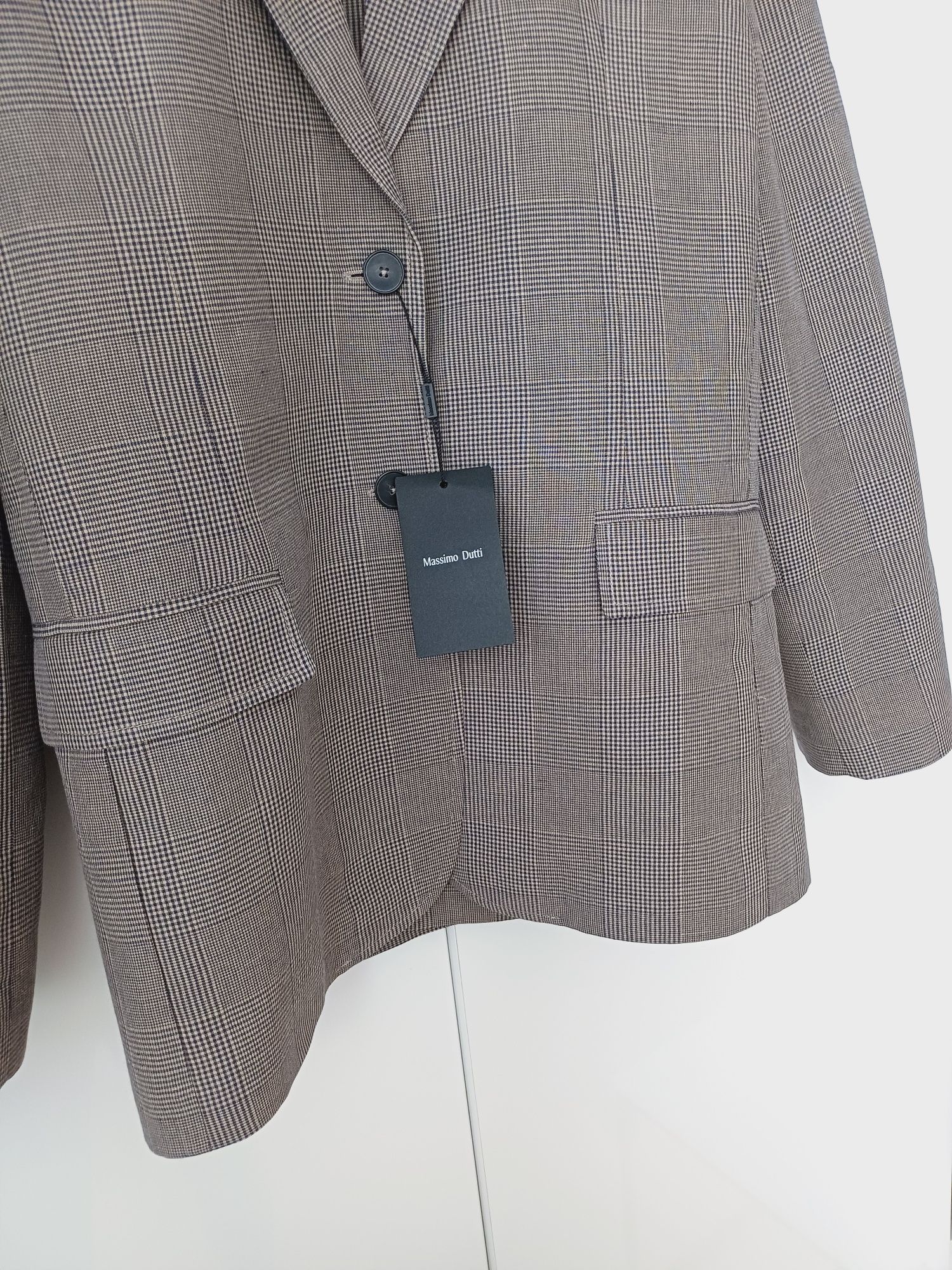 Massimo Dutti lniana marynarka nowa beżowa bawełna len na dwa guziki