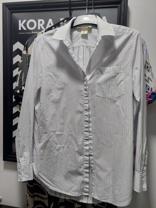 Bawełniana biała koszula w niebieskie paski