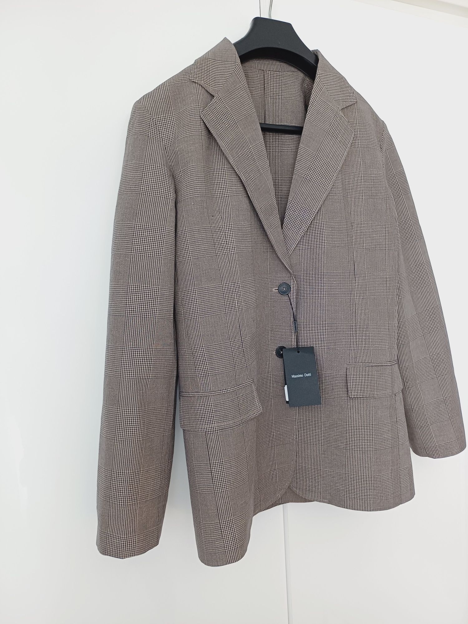 Massimo Dutti lniana marynarka nowa beżowa bawełna len na dwa guziki