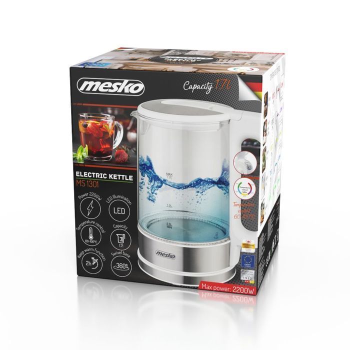 Czajnik elektryczny szklany z regulacją temperatury MS 1301w 1,7 L