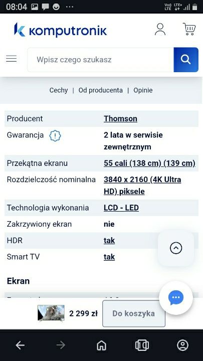 Sprzedam tv thomson 55 cali  plus stolik szklany z dwoma półkami