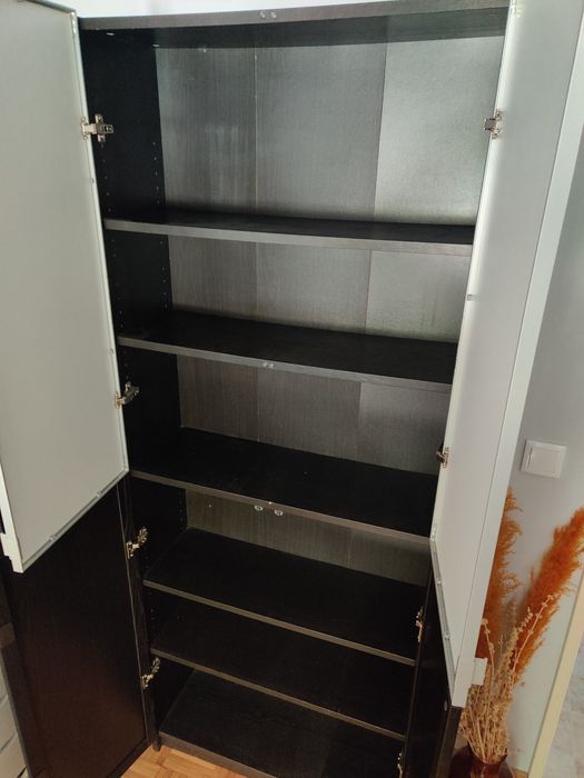 Estante c/portas de vidro, preto efeito carvalho