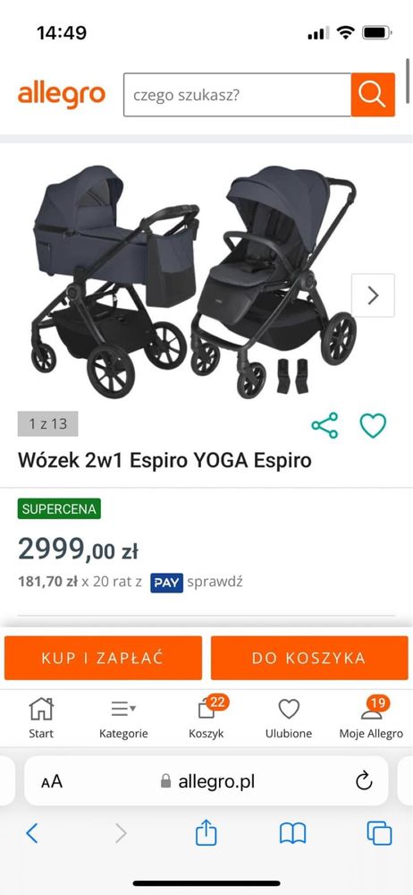 Wózek  2w1 Espiro Yoga,  gondola i spacerowka, używany