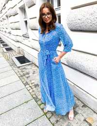 ZARA premium maxi niebieska sukienka w kropki HIT exckusive blogerska