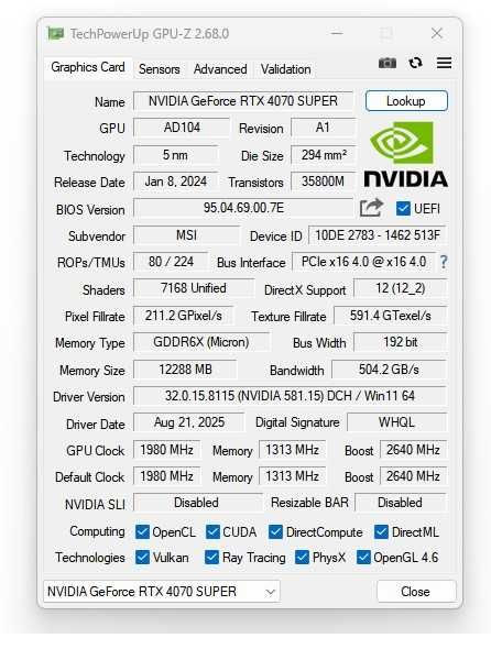 MSI RTX 4070 SUPER Gaming X Slim