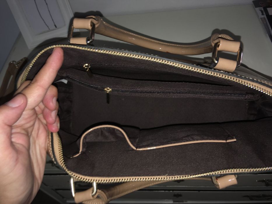 Mala bege verniz mão alça