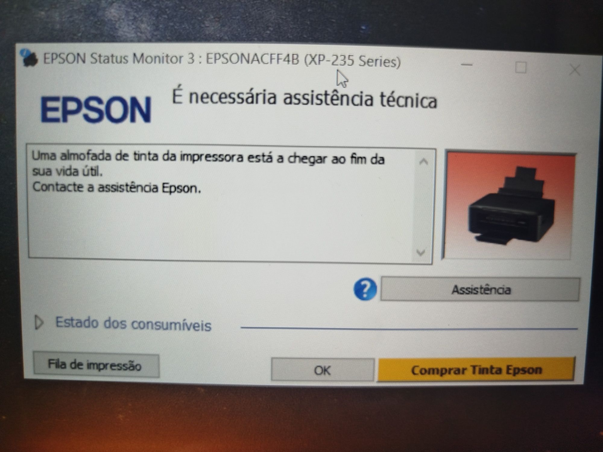 Impressora Epson XP 235 com erro